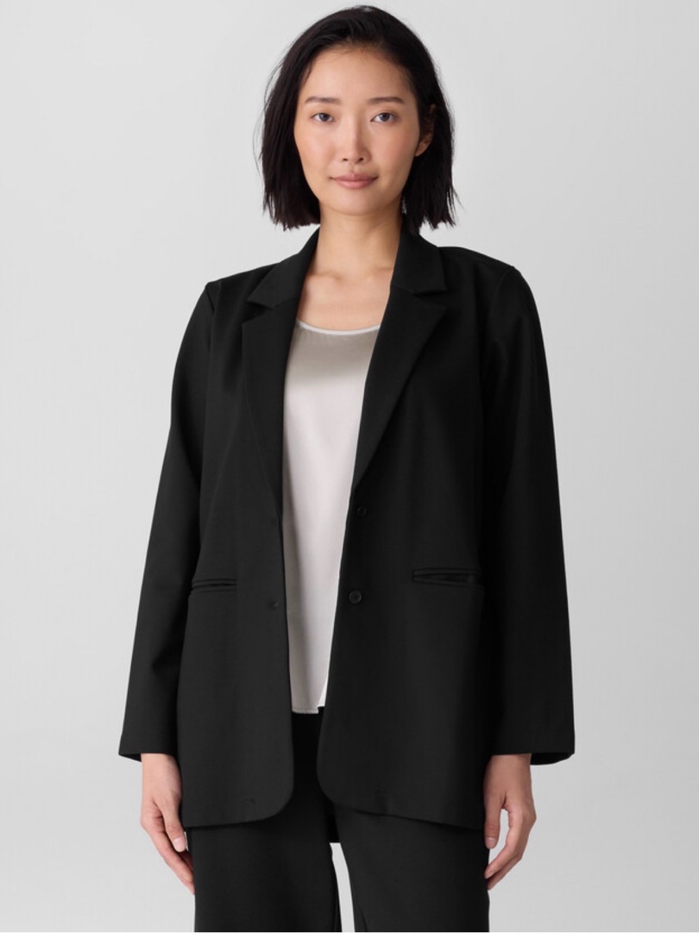 Eileen Fisher Black Longline Open Blazer Jacket